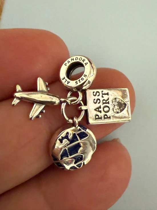 Pandora Silver Travel Charm with Airplane, Globe & Passport - Picture 3 of 5